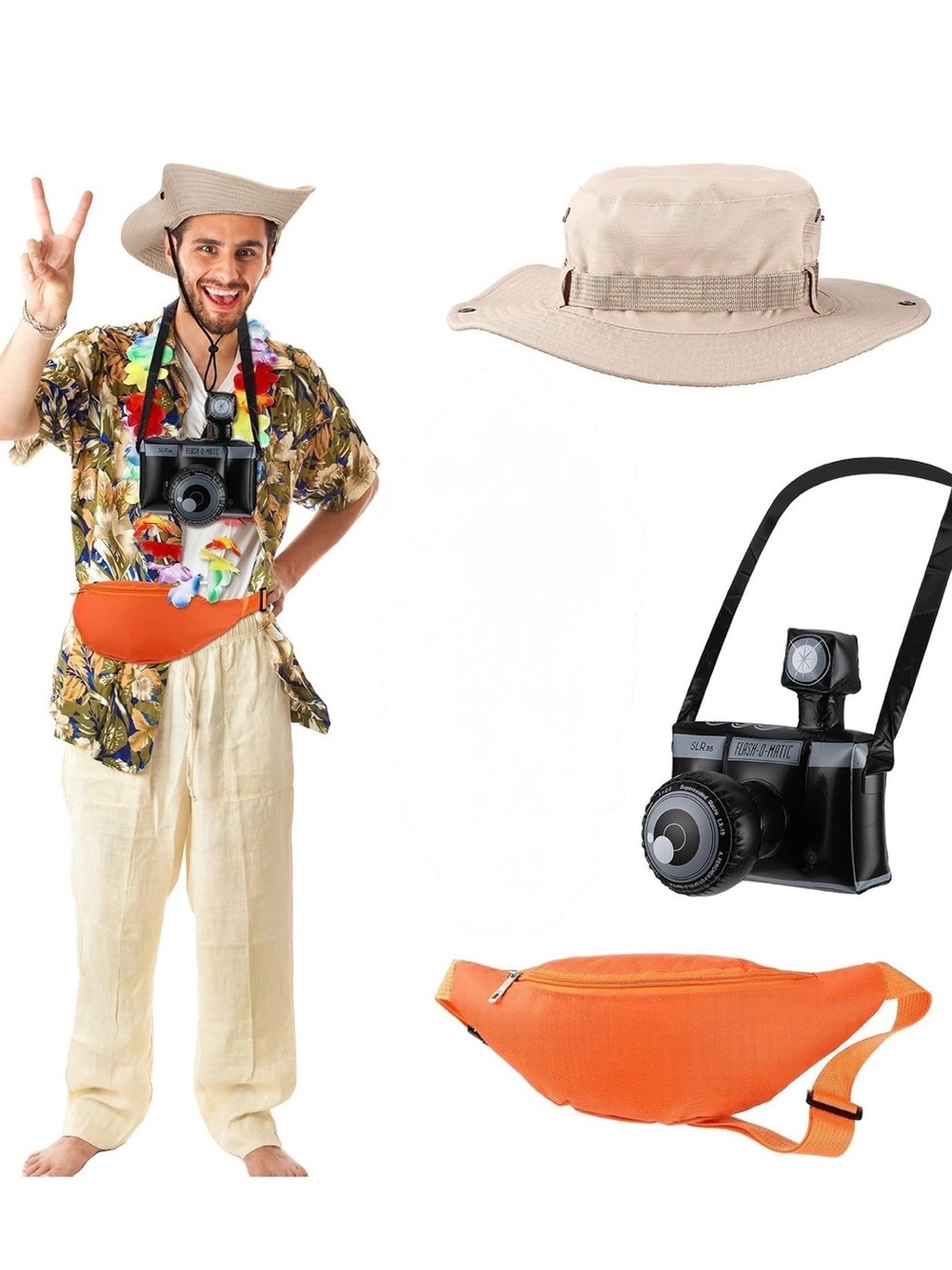 NWT Adult Tacky Tourist Costume Set Funny Camera Hat and Fanny Pack